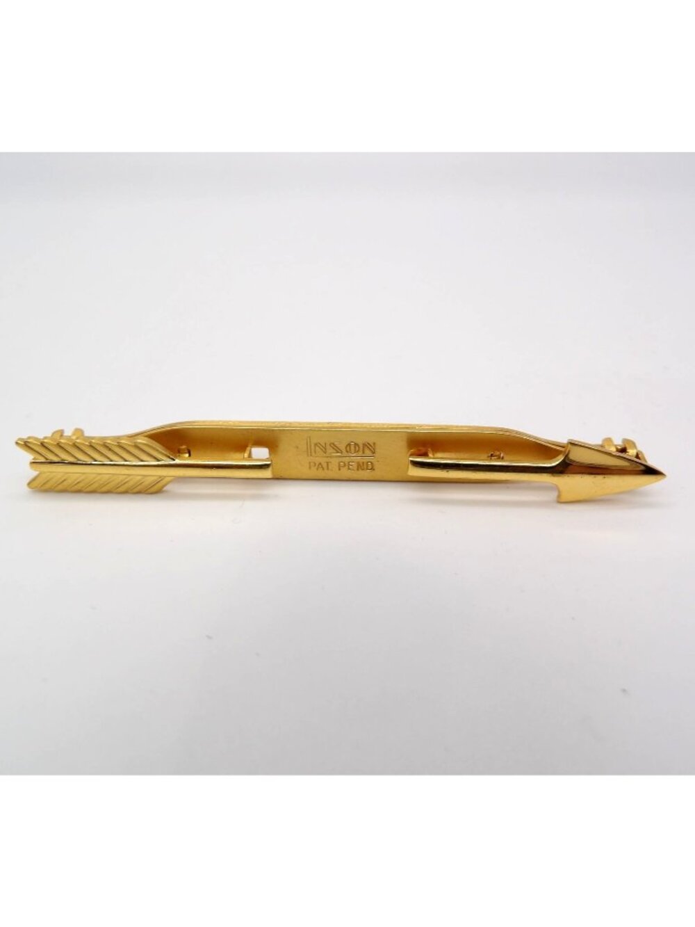 Vintage Anson Gold Tone Arrow Tie Bar Tie Clip 3.25" Pat Pend Mid Century